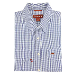 Simms Fishing Shirt Mens XL Blue Gingham Button Up Long Sleeve Cotton Outdoor